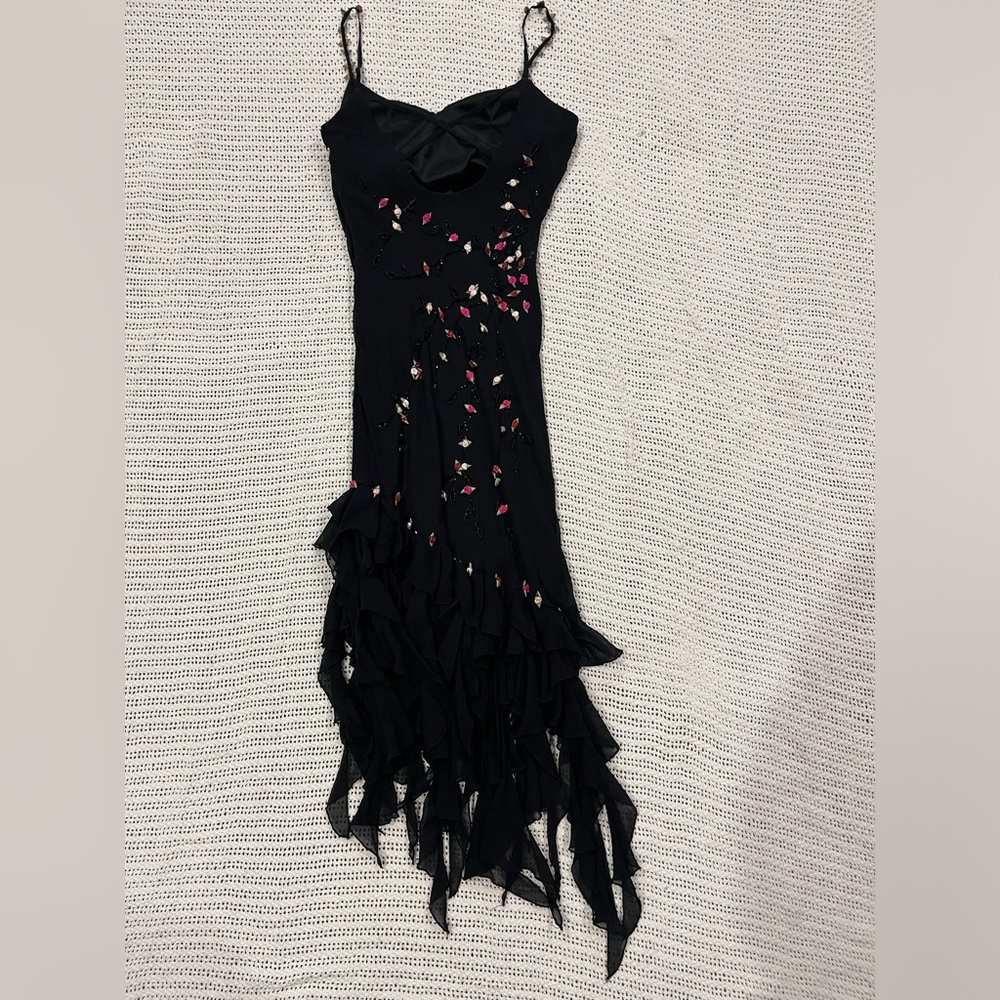 Vintage 90’s Y2K 100% Silk Dress Rose Vintage Beaded Dress Silk Slip Dress Fairy - Picture 12 of 17